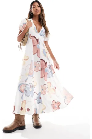 ASOS Puff sleeve godet maxi dress enlarged floral print