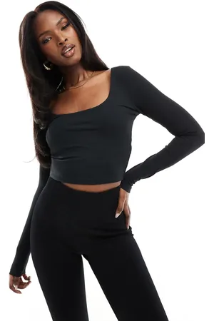 ASOS Square neck long sleeve top with inner bra in soft touch fabric
