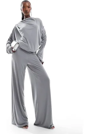 ASOS Long sleeve ruched wide leg jumpsuit in