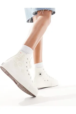 Converse Lift Hi organza flower trainers with chunky laces in cream