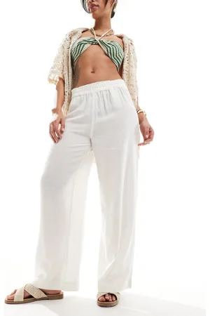 ONLY Linen mix wide leg trouser in white