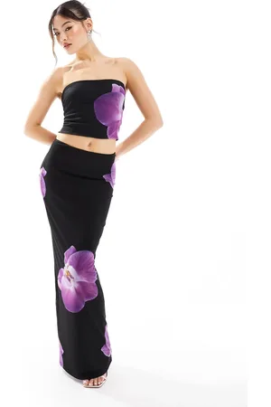 Kaiia Column maxi skirt co-ord in and purple flower print