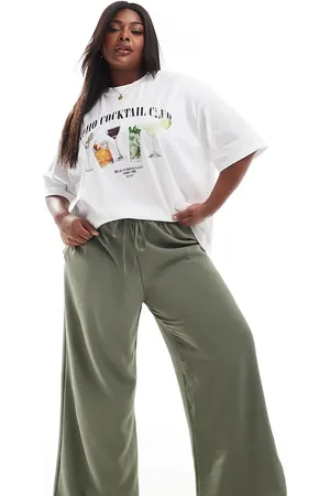 Yours Washed twill wide leg trousers in olive