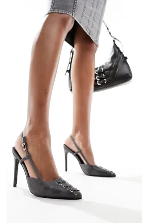 Public Desire Yulianna pointed heeled shoe in acid wash denim