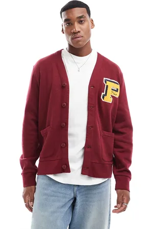 Ralph Lauren Retro sports logo collegiate fleece cardigan in burgundy