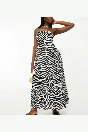 Iisla & Bird Tiered maxi beach dress in black and white zebra print
