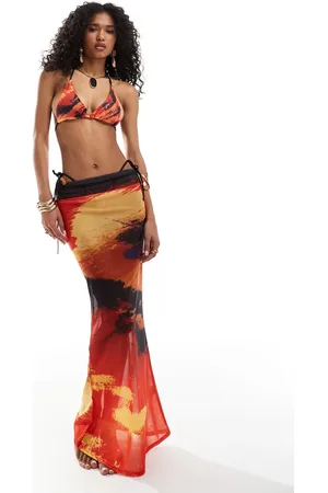 Murci Mesh beach maxi skirt co-ord in red lava print