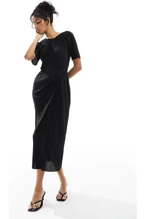 ASOS Short sleeve plisse twist skirt midi dress in
