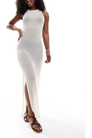 Pieces® Fine knit beach maxi dress in cream