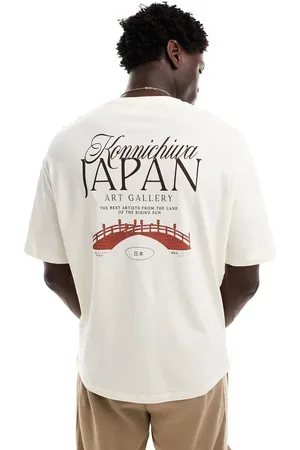 SELECTED Oversized t-shirt with japan art gallery backprint in cream