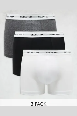 SELECTED 3 pack trunks in black grey with waistband