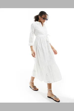 New Look Broderie detail shirt midi dress in