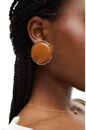 MANGO Round wooden earrings in