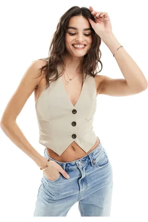 Miss Selfridge Halter neck waistcoat in stone