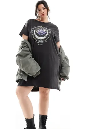 ONLY T-shirt mini dress with lotus graphic in washed
