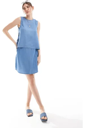 VERO MODA Wrap mini skirt co-ord in medium chambray
