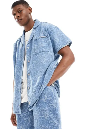 Liquor N Poker Co-ord floral jacquard revere collar shirt in blue