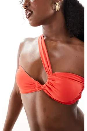 Miss Selfridge Asym ruched bikini top in