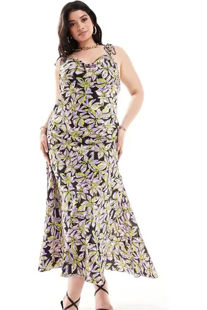 VERO MODA Satin tie shoulder maxi slip dress with seam detail in print