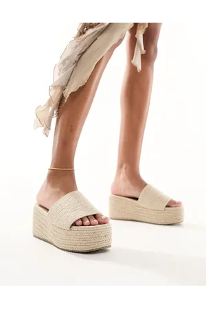 South Beach Platform espadrille mules sandals in cream