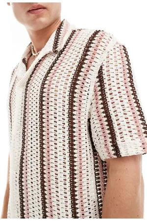Bershka Textured pink stripe shirt in ecru