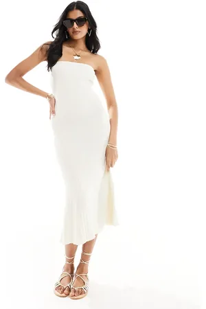 Style Cheat Knitted bandeau midi dress in cream