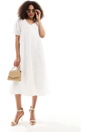 ASOS Midi puff sleeve dress with all over chevron pleat detail in