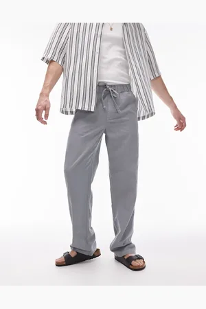 Topman Straight linen blend trousers in