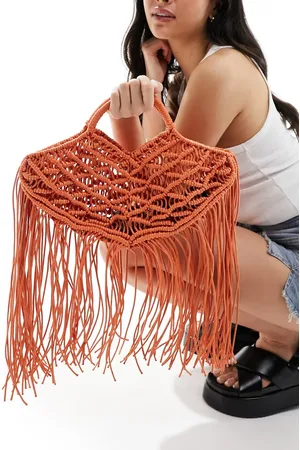Glamorous Macrame clutch bag with fringing in