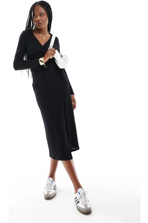 New Look Ribbed wrap midi dress in