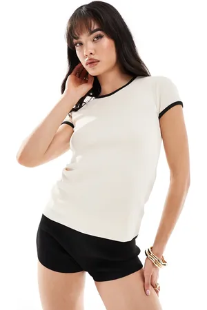 VERO MODA Aware fitted t-shirt with contrast trim in cream