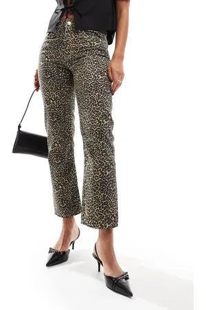 MANGO Leopard print straight leg jeans in
