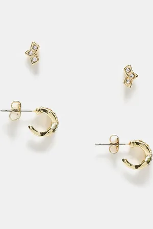 Pieces® Gem stud and mini hoop 2-pack earrings in