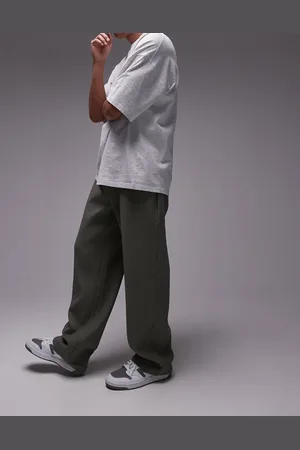 Topman Wide leg plisse trousers in khaki