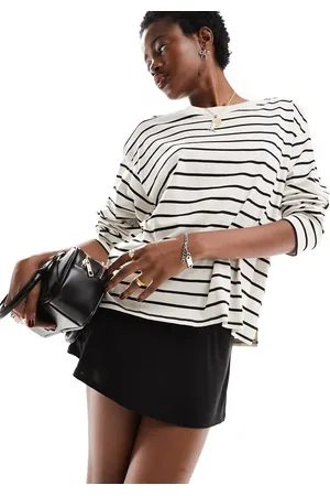 Monki Oversize long sleeve top in mono stripe