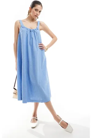 VERO MODA Cotton ruched neck maxi dress in stripe