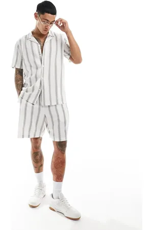 New Look Short sleeved striped linen blend shirt in