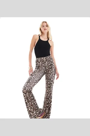 ONLY Ribbed flared trousers in leopard print