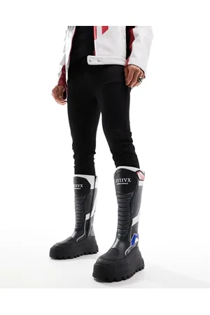 ASOS Chunky knee high biker boot with motocross details in