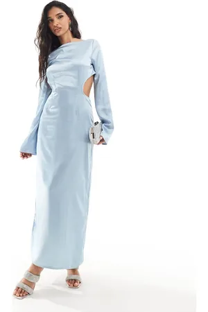 Kaiia Satin cut out bow back maxi dress in baby