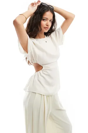 ASOS Linen look tee with open back in natural