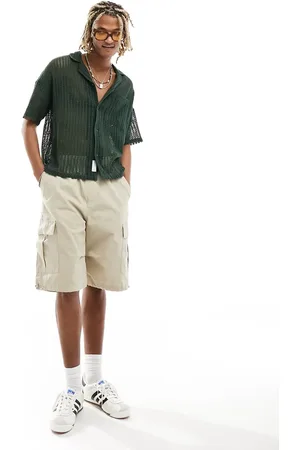 Native Youth Mesh knit button through short sleeve shirt in dark