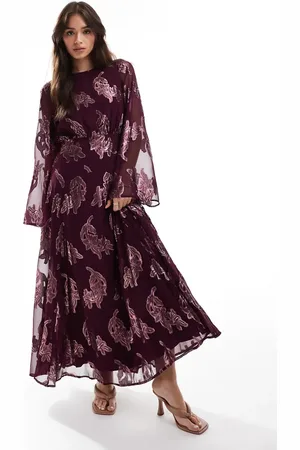 ASOS Metallic long sleeve midi dress with frill cuffs in