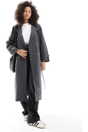 VERO MODA Longline belted trench coat in asphalt