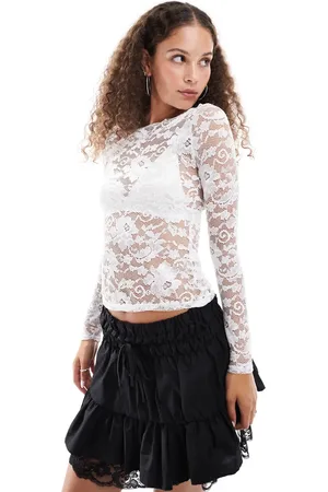 Daisy Street Boho boat neck long sleeve lace top in