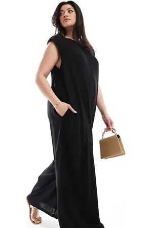 ASOS ASOS DESIGN Curve shoulder pad column wide leg jumpsuit in