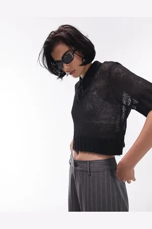 Topshop Knitted sheer polo shirt in
