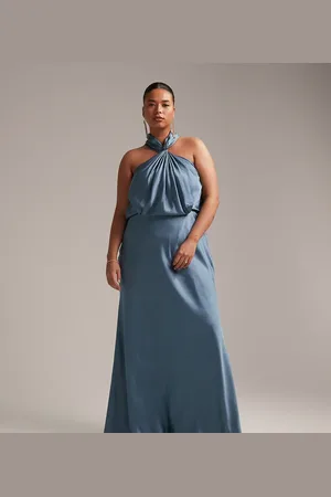 ASOS ASOS DESIGN Bridesmaid Curve satin ruched halter neck maxi dress in dusky