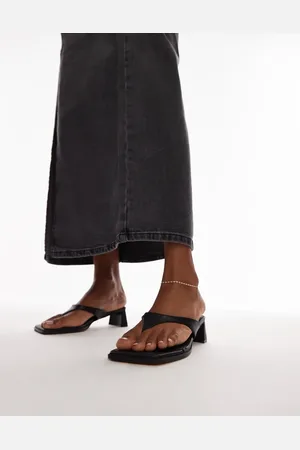 Topshop Indy toe post mid heeled sandals in croc
