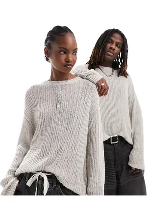 Weekday Unisex Jordan open knit sweater in beige exclusive to ASOS